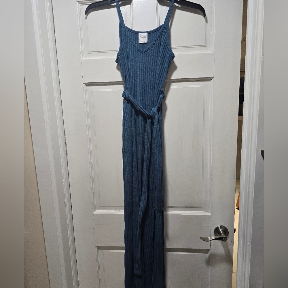 Olivia Rae Blue Ribbed Sleeveless Dress